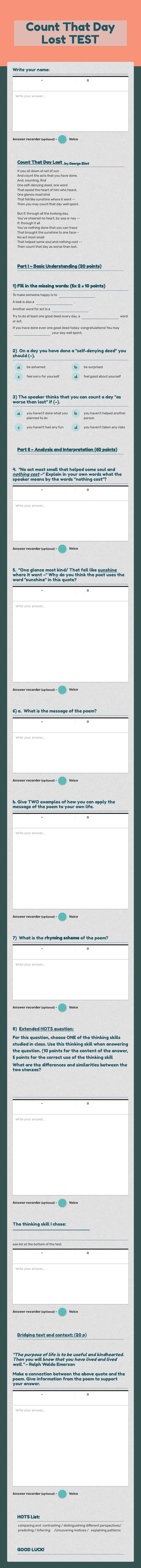 Count That Day Lost  TEST worksheet preview image