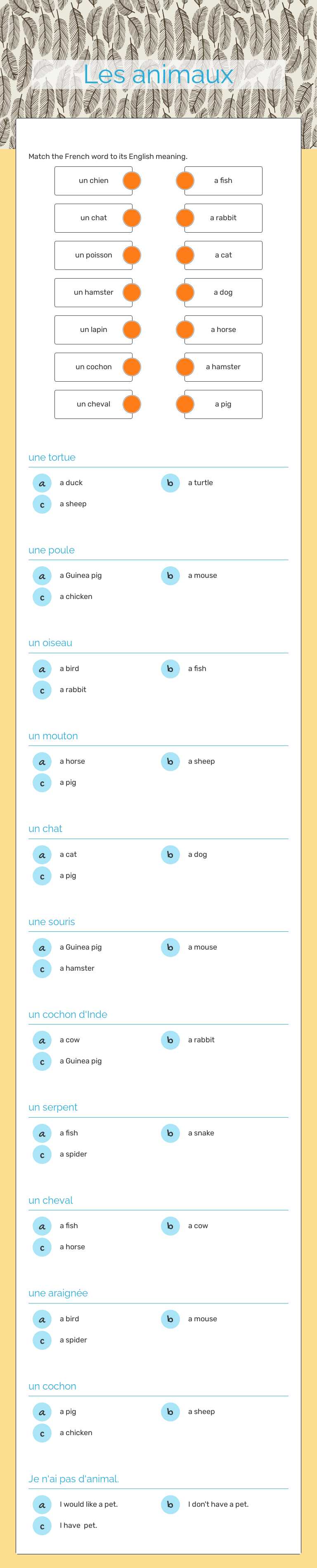 Les animaux worksheet preview image