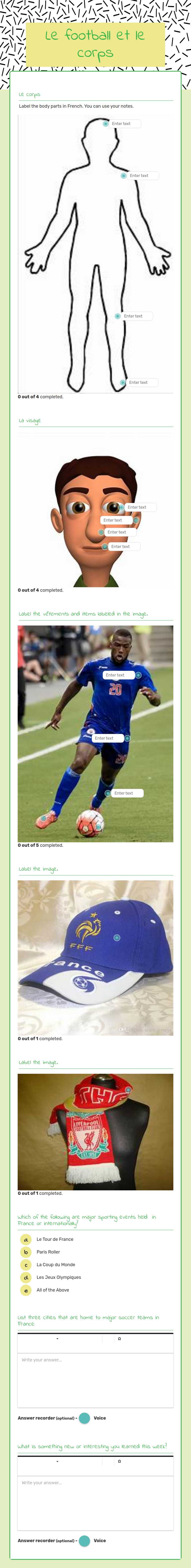 Le football et le corps worksheet preview image