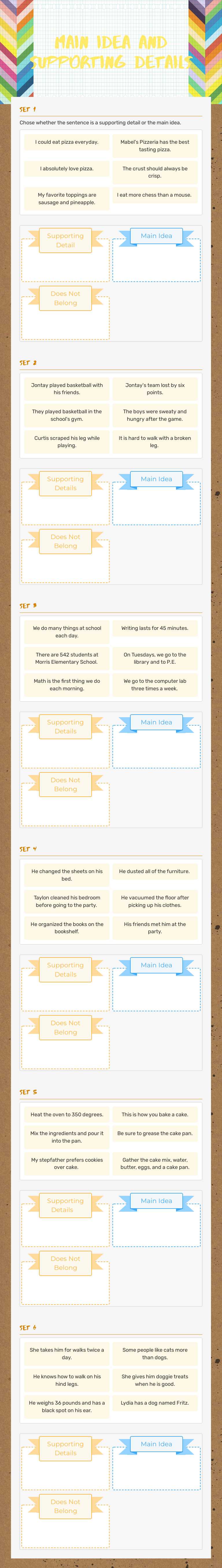 Main Idea and Supporting Details worksheet preview image