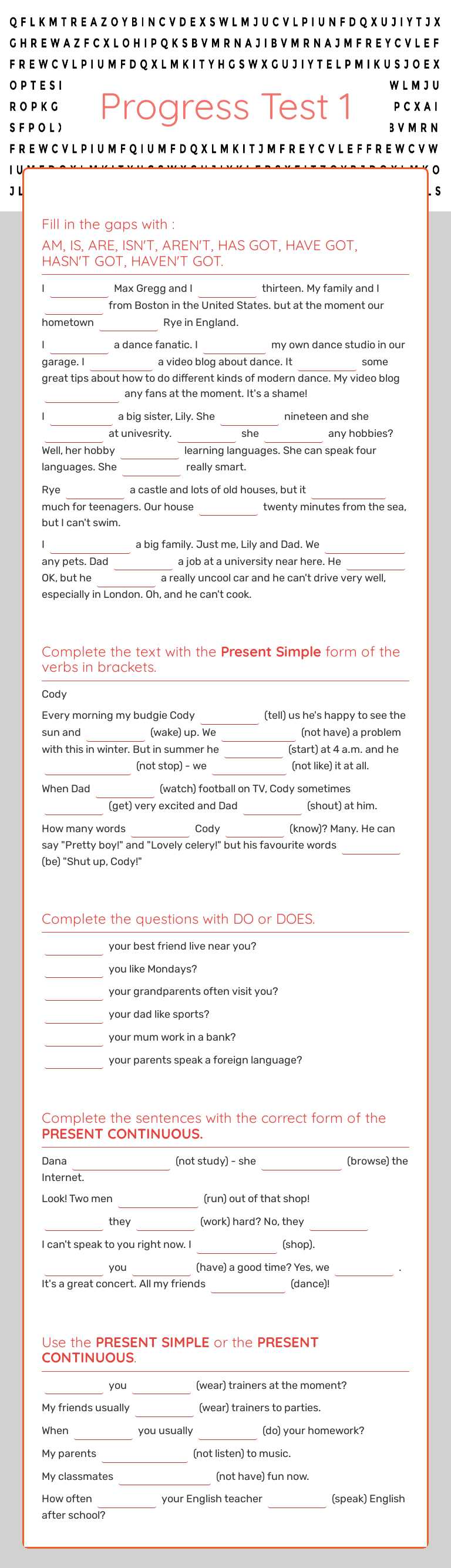 Progress Test 1 worksheet preview image