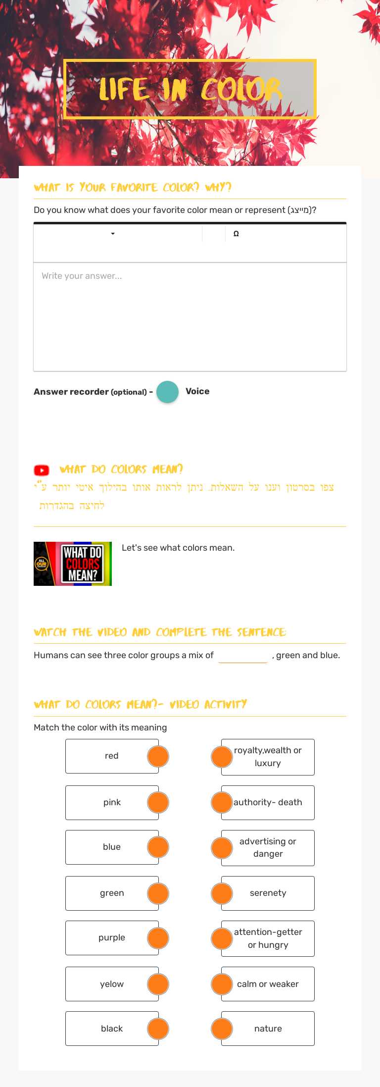 LIFE IN COLOR Grade 4 worksheet preview