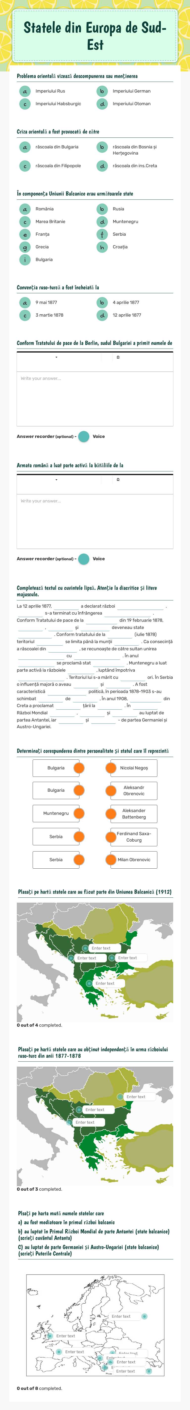 Statele din Europa de Sud-Est worksheet preview image