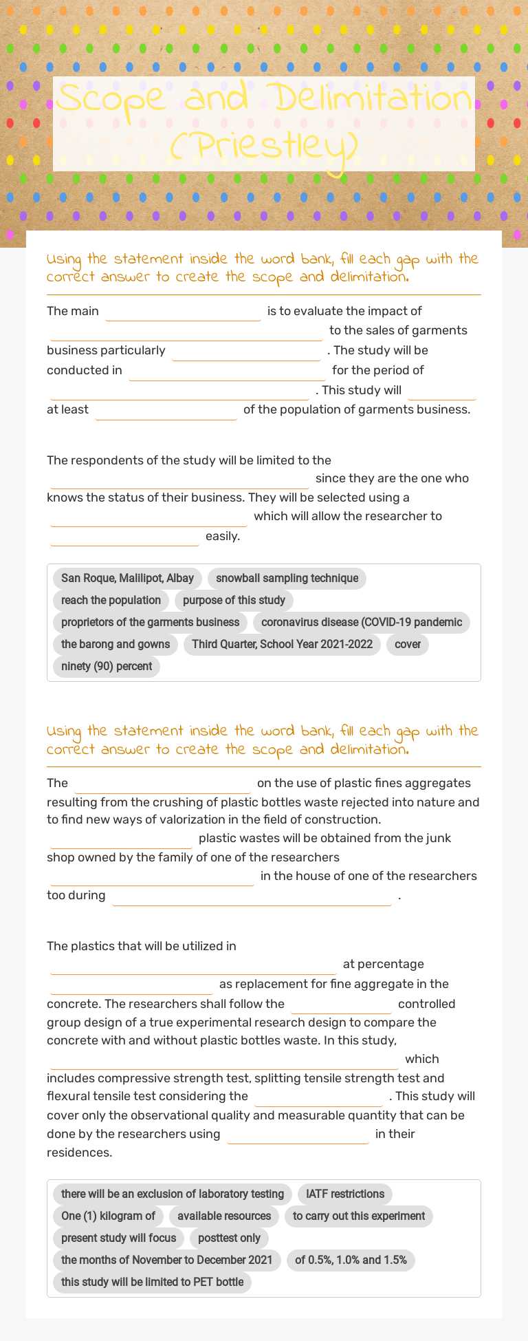 Scope and Delimitation (Priestley) worksheet preview