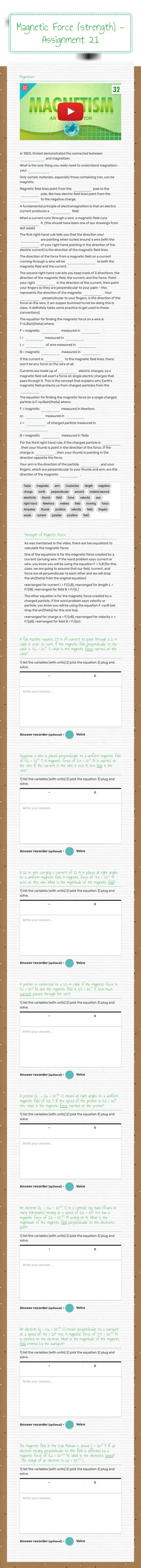 Magnetic Force (strength) - Assignment 21 worksheet preview image