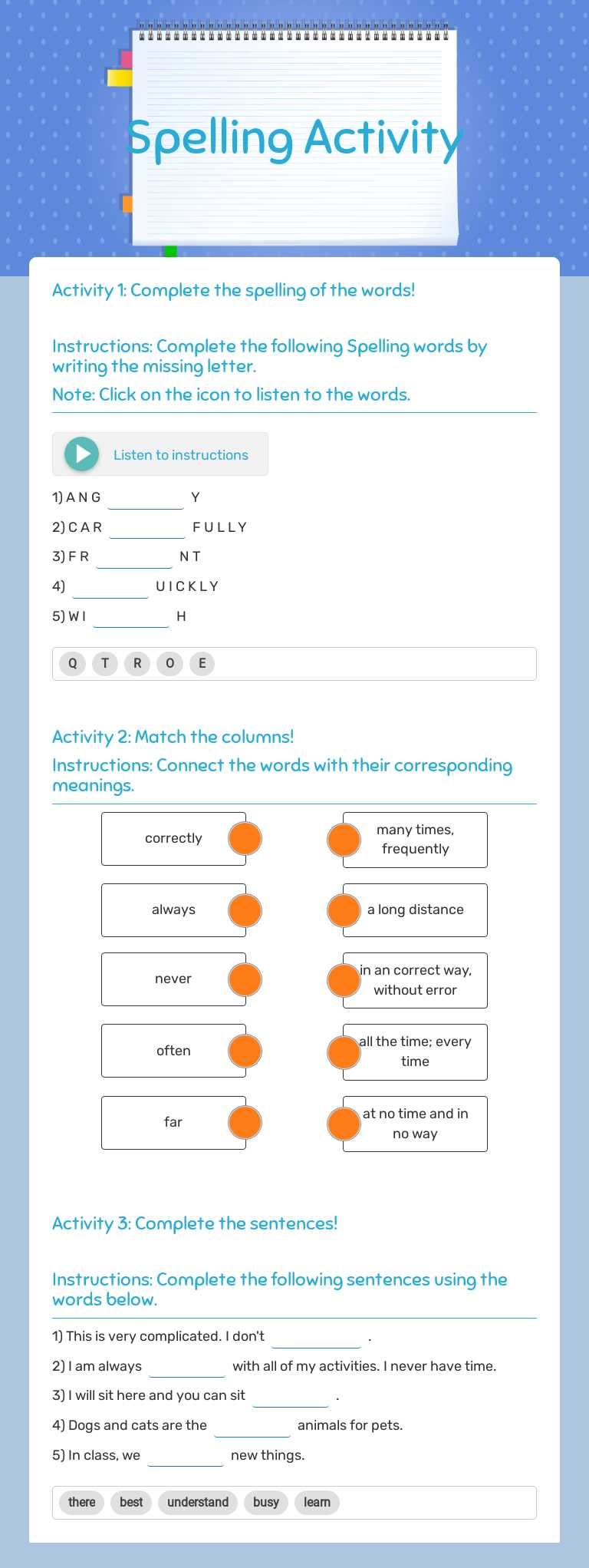 Spelling 
Activity worksheet preview image