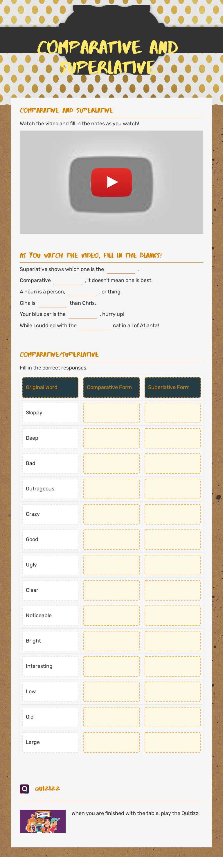Comparative and superlative worksheet preview image