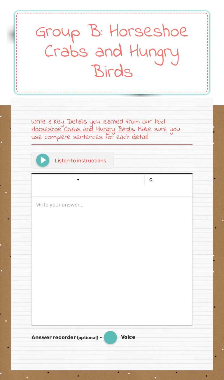 Group B: Horseshoe Crabs and Hungry Birds Grade 2 worksheet preview