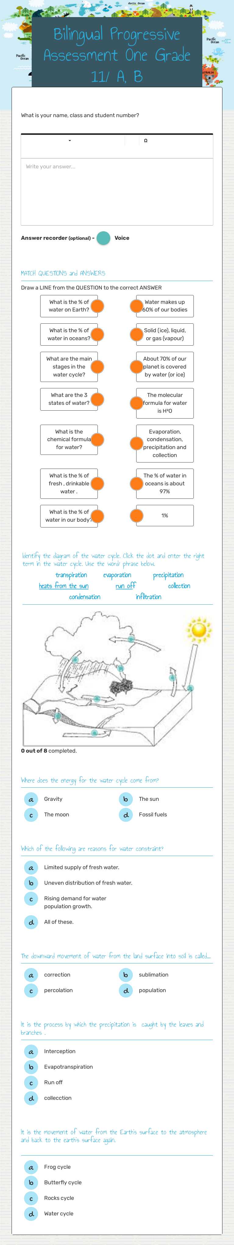 Bilingual Progressive Assessment One Grade 11/ A, B worksheet preview image