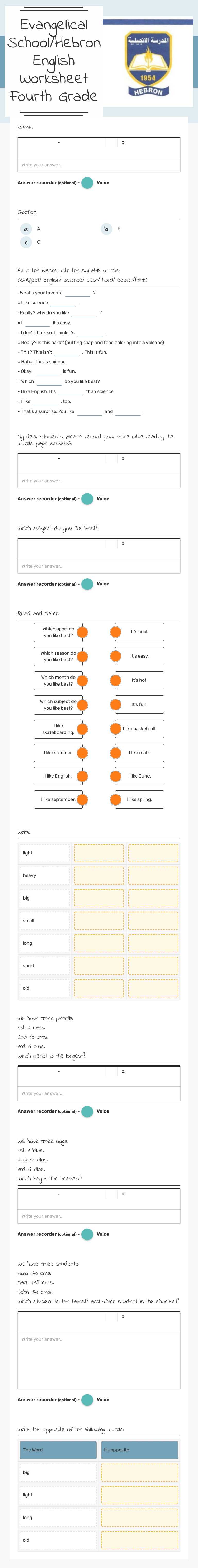 Evangelical School/Hebron
English Worksheet
Fourth Grade worksheet preview image