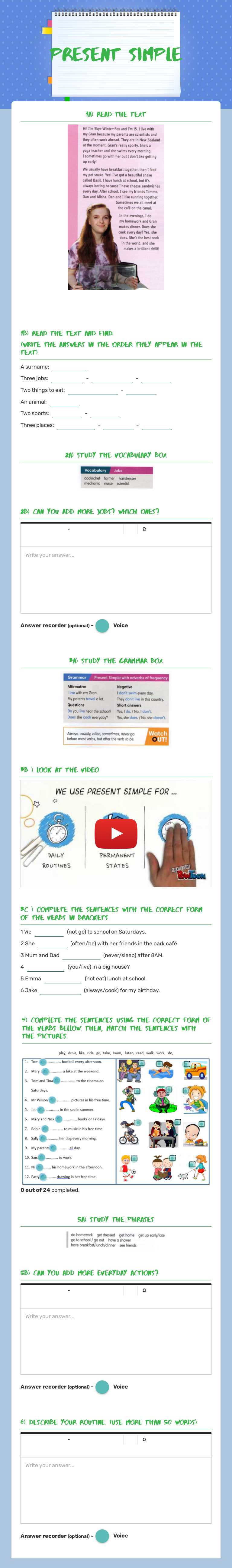 Present simple worksheet preview image