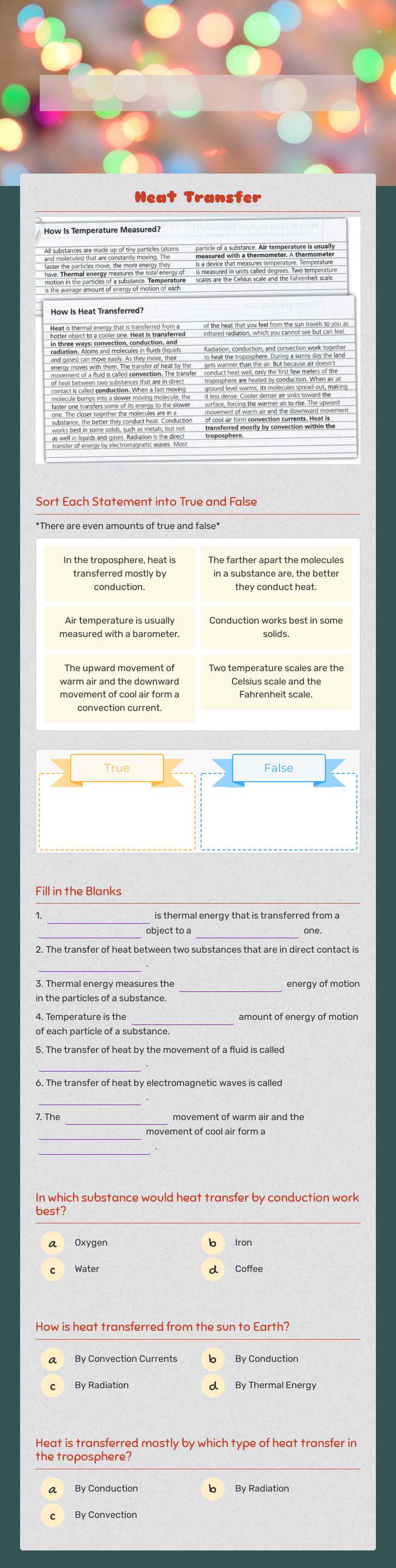 Heat Transfer in the Atmosphere worksheet preview image