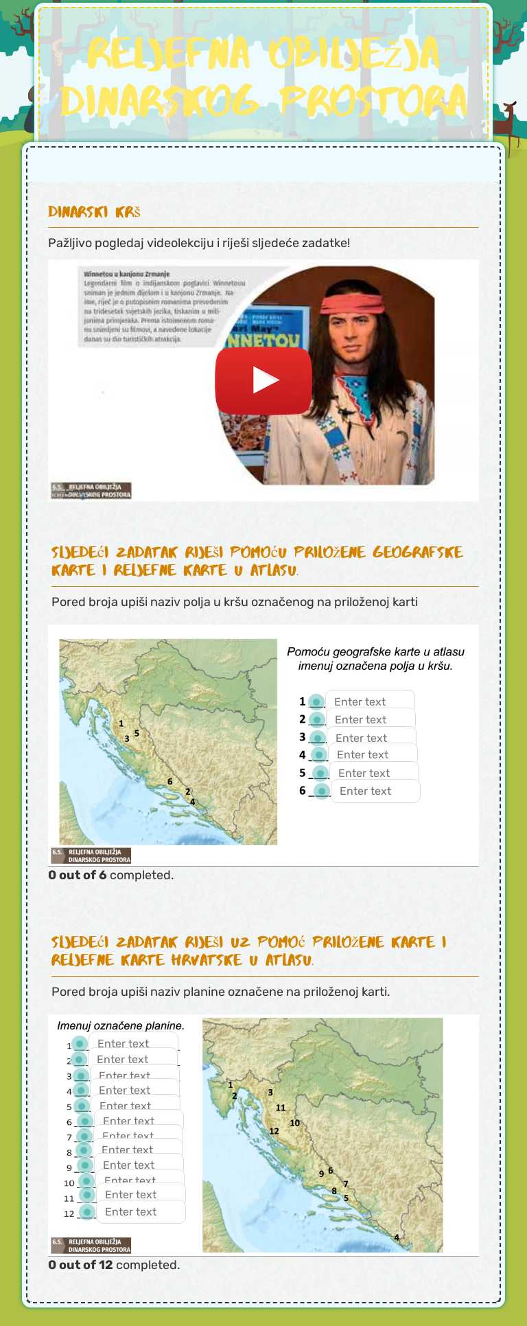 Reljefna obilježja dinarskog prostora worksheet preview image