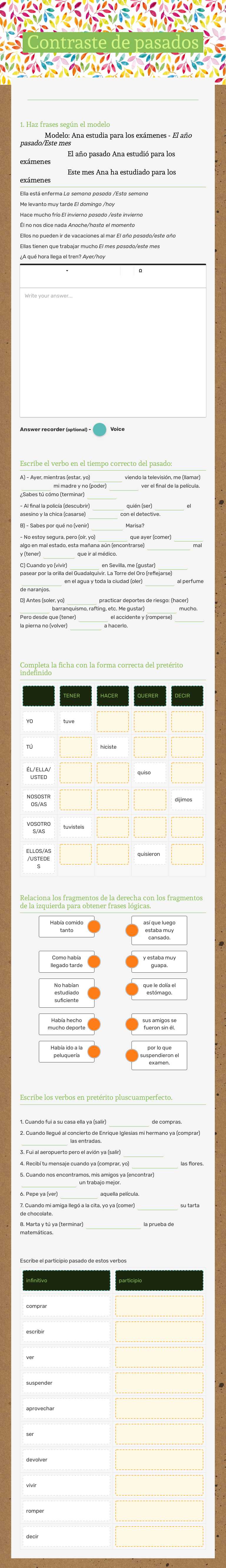 Contraste de pasados worksheet preview