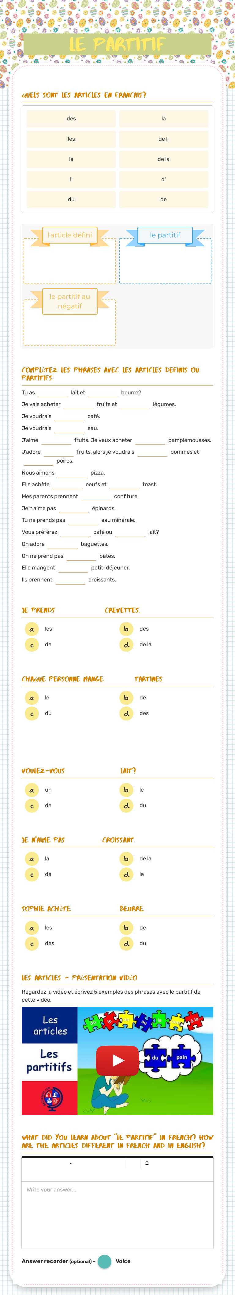 Le partitif worksheet preview image