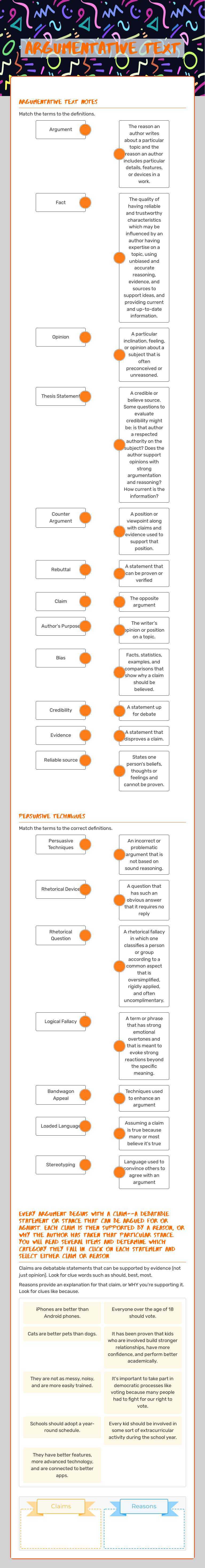 ARgumentative Text Grade 8 worksheet preview