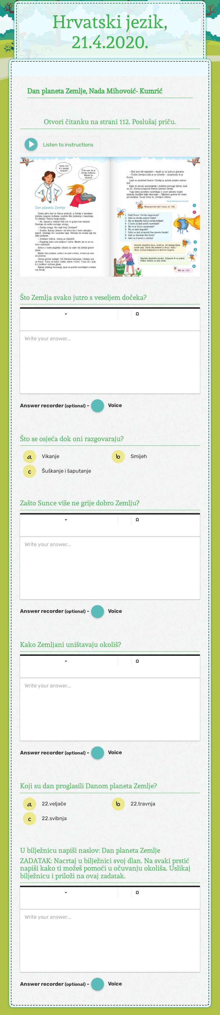 Hrvatski jezik, 21.4.2020. worksheet preview image