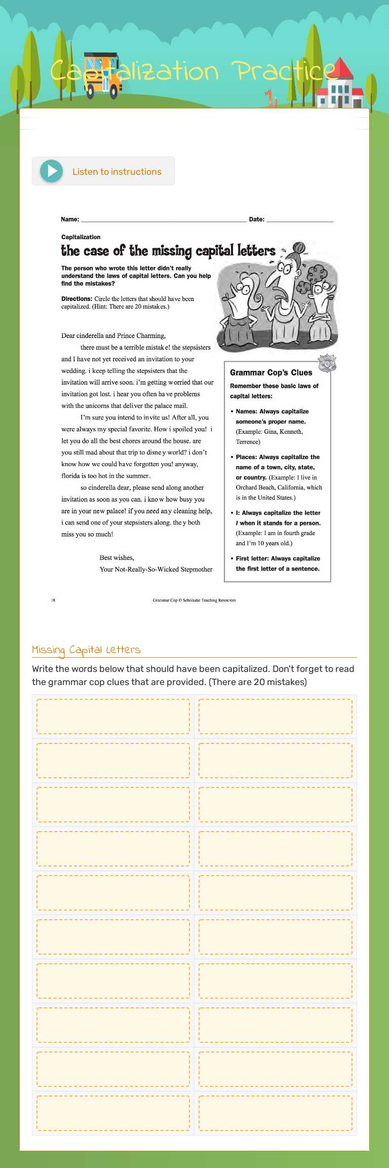 Capitalization Practice worksheet preview image