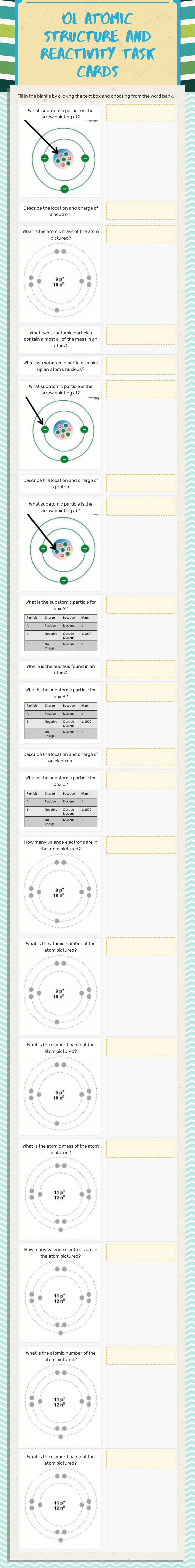 OL ATOMIC STRUCTURE AND REACTIVITY TASK CARDS Grade 8 worksheet preview