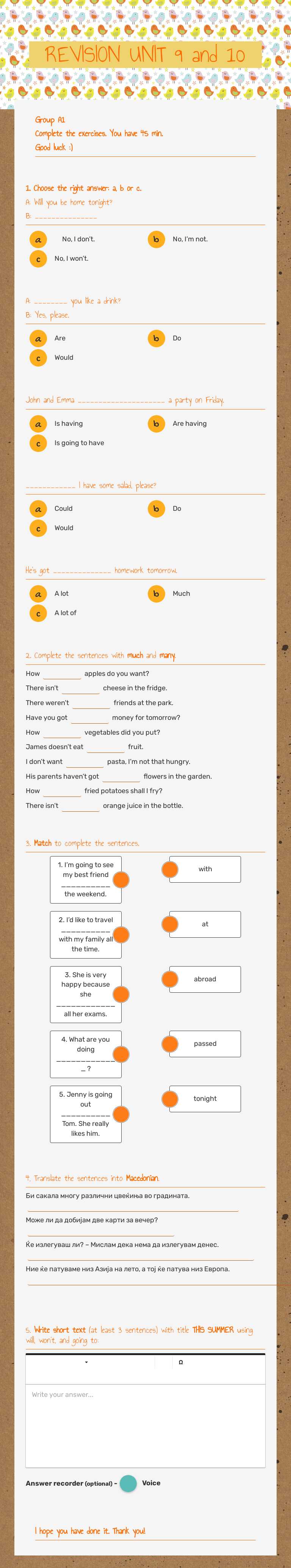 REVISION UNIT 9 and 10 Grade 7 worksheet preview