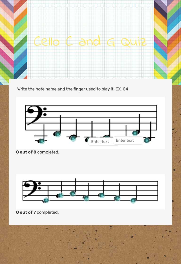 Cello C and G Quiz Grade 6 worksheet preview