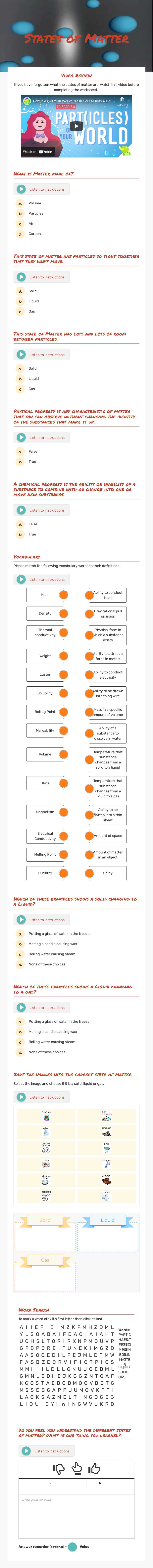 States of Matter worksheet preview image