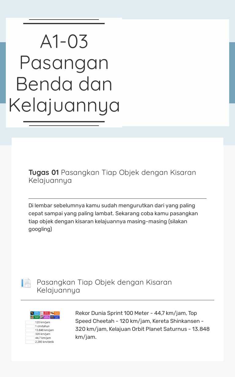 A1-03 Pasangan Benda dan Kelajuannya worksheet preview image