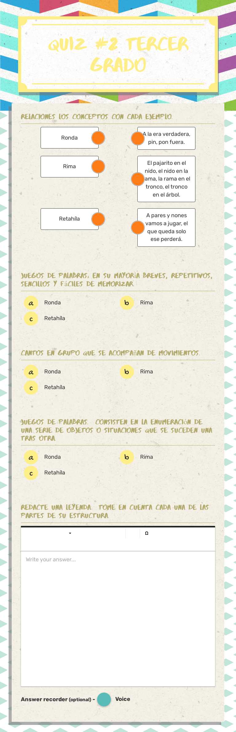 Quiz #2
Tercer grado worksheet preview image