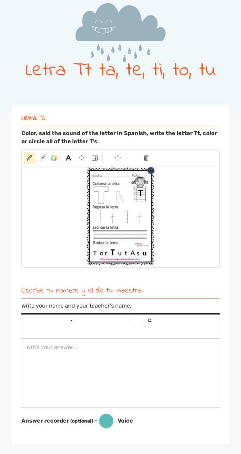 Letra Tt   
      ta, te, ti, to, tu worksheet preview image