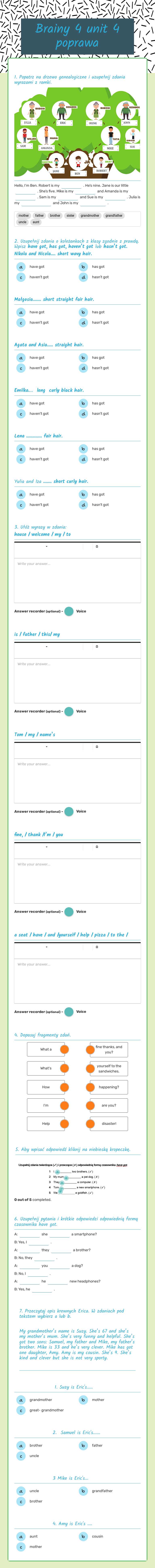 Brainy 4 unit 4 poprawa Grade 4 worksheet preview