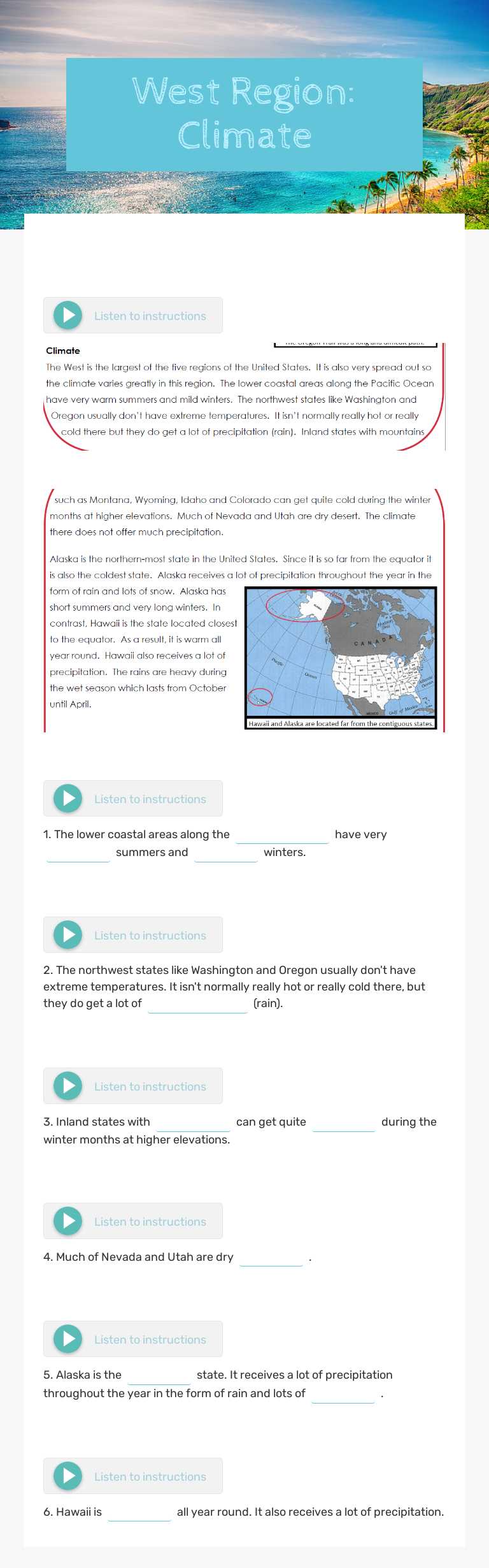 West Region: Climate worksheet preview image