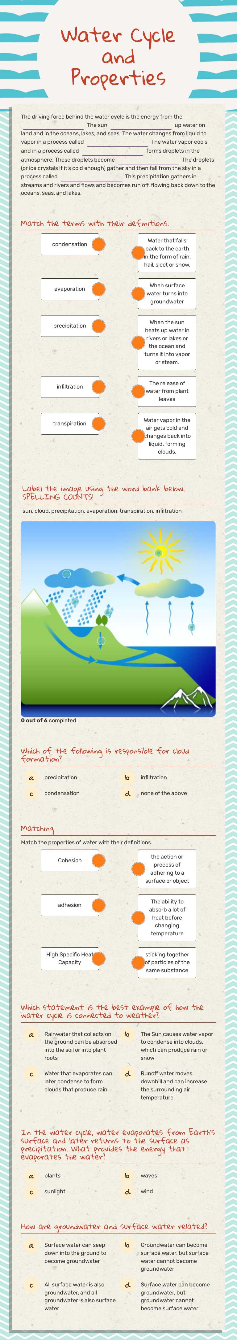 Water Cycle and Properties worksheet preview image