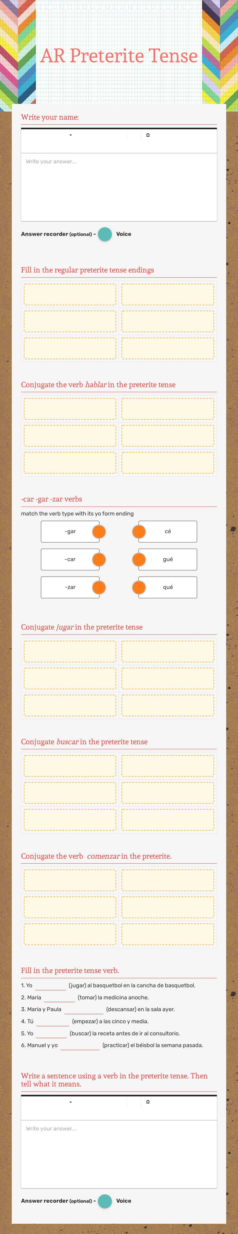 AR Preterite Tense worksheet preview