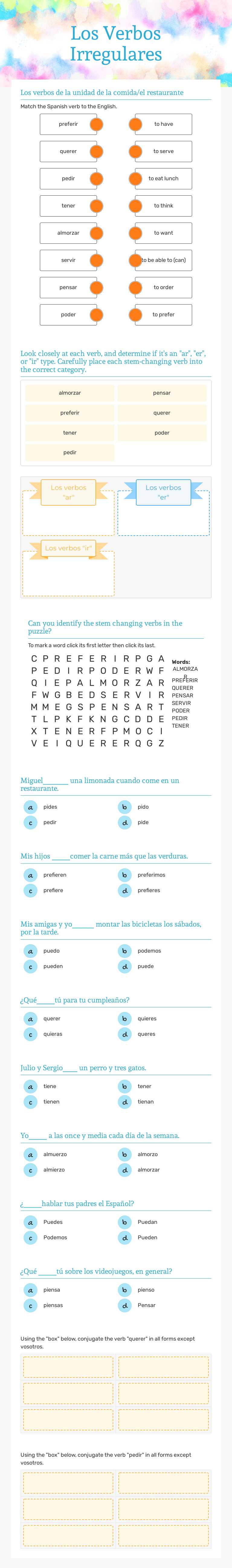 Los Verbos Irregulares worksheet preview image