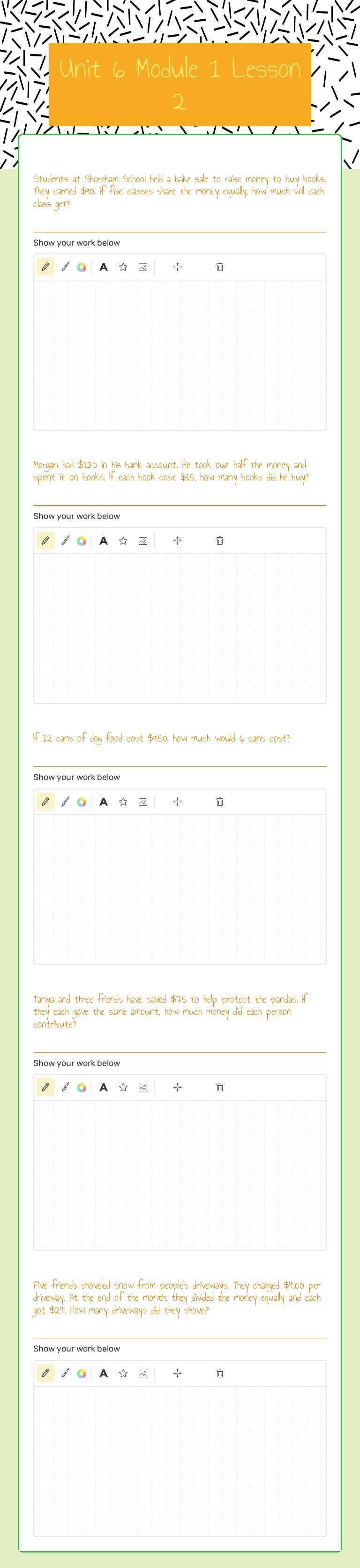 Unit 6 Module 1 Lesson 2 worksheet preview image