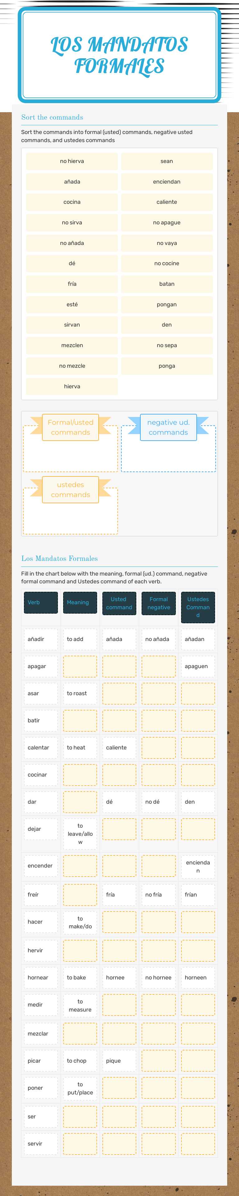 Los Mandatos Formales worksheet preview image