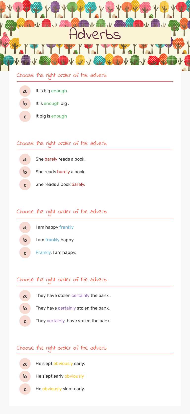 Adverbs Grade 10 worksheet preview