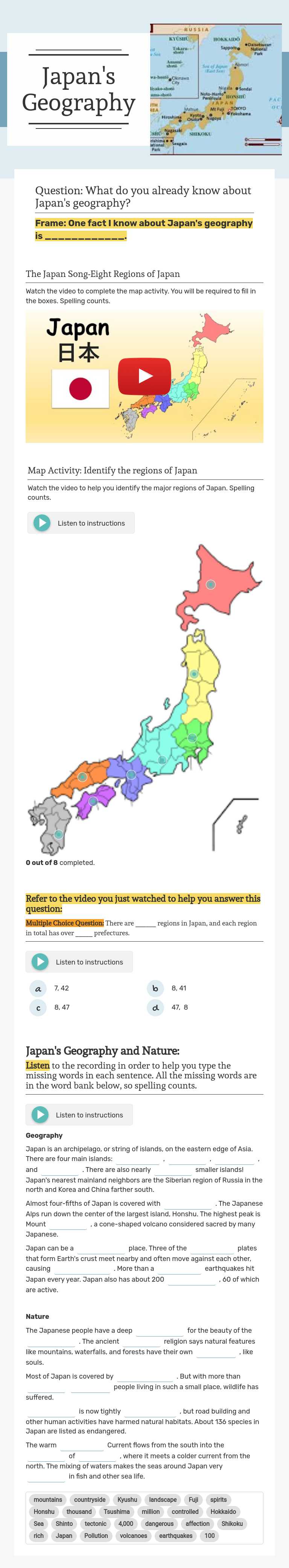 Japan's Geography worksheet preview image