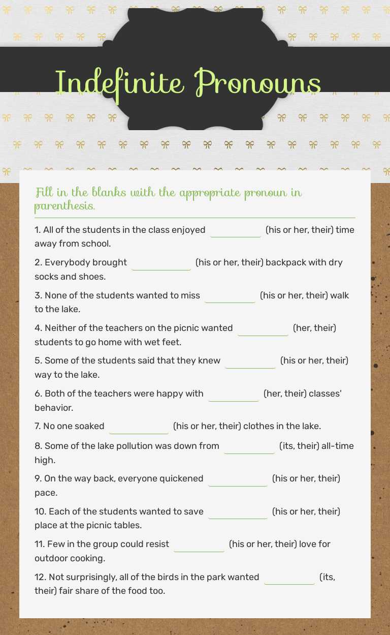 Indefinite Pronouns worksheet preview image