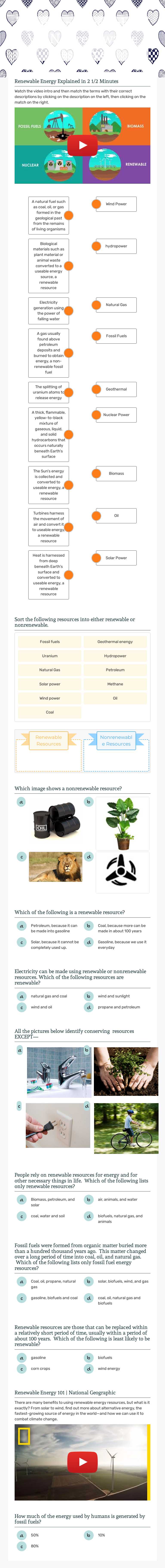 Review: 
 Renewable VS. Nonrenewable Resources worksheet preview image