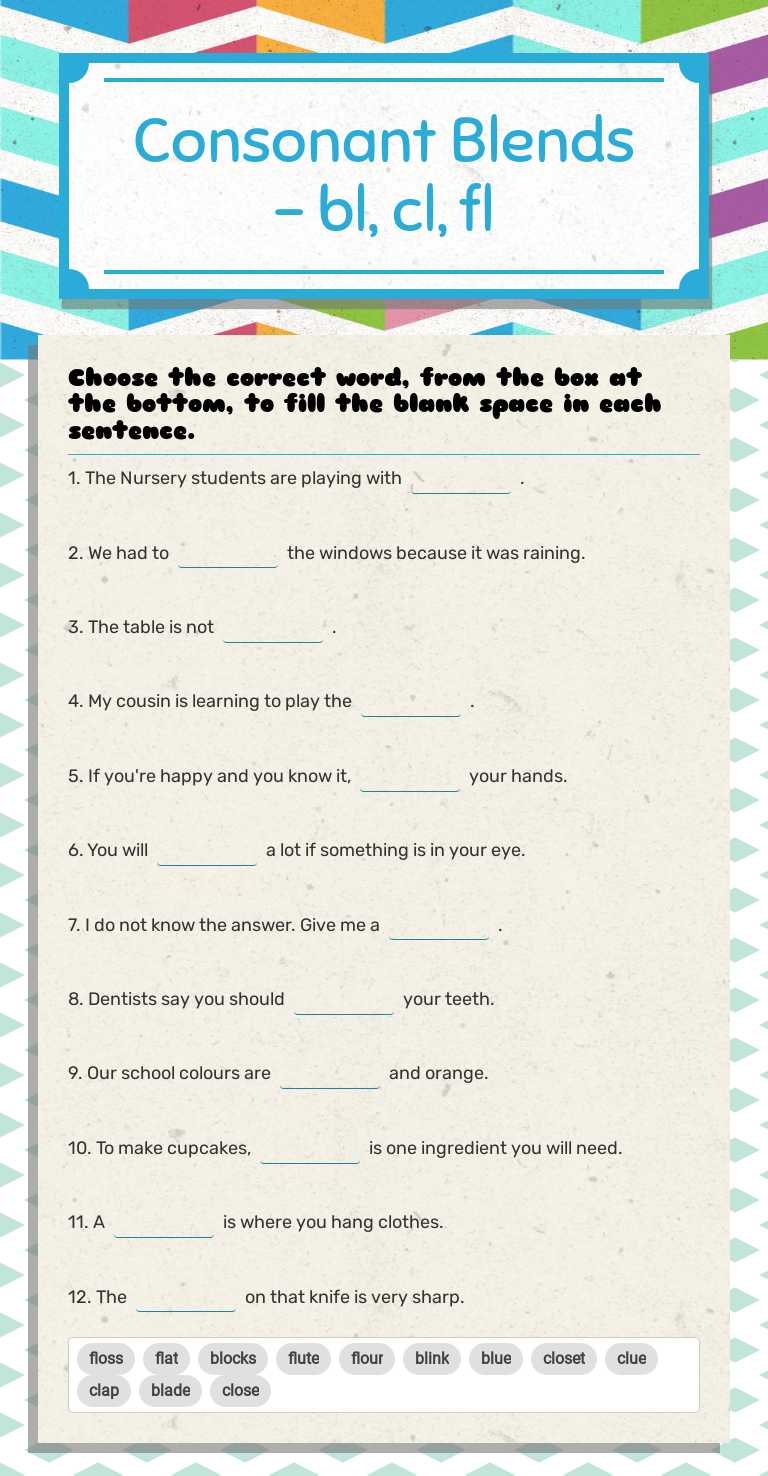 Consonant Blends - bl, cl, fl worksheet preview image