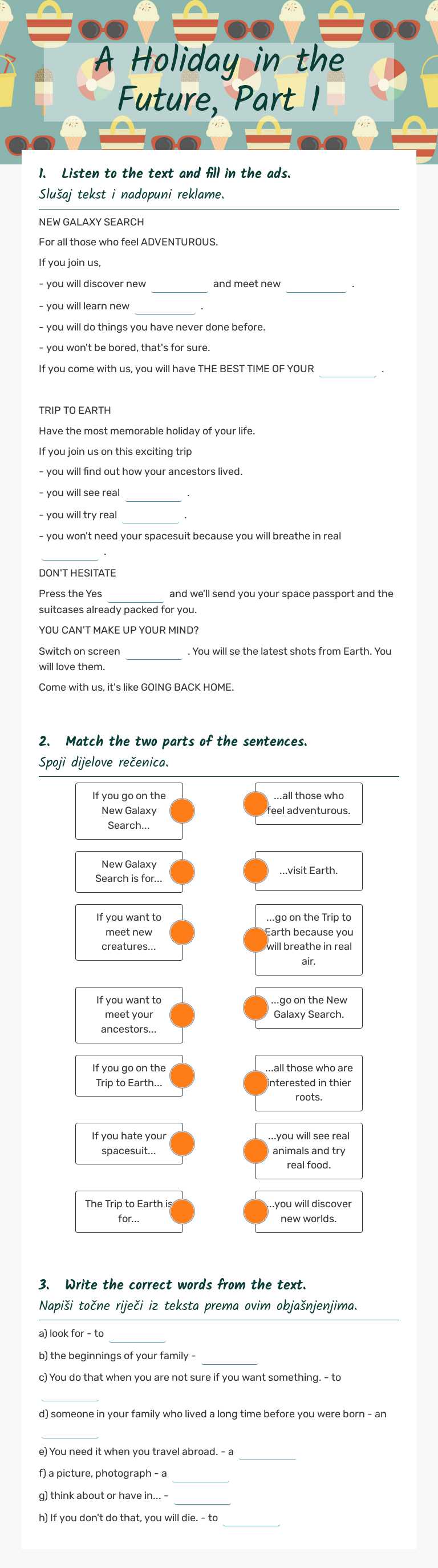 A Holiday in the Future, Part 1 worksheet preview image