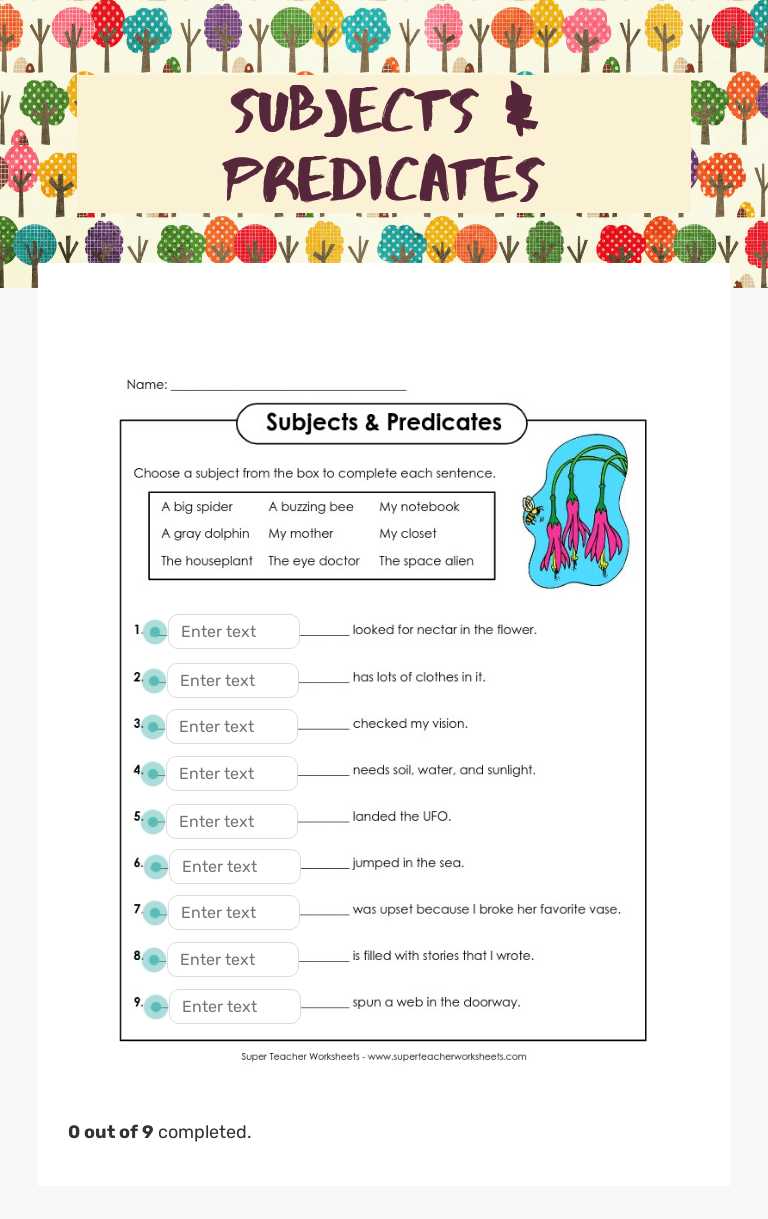 Subjects & Predicates worksheet preview image