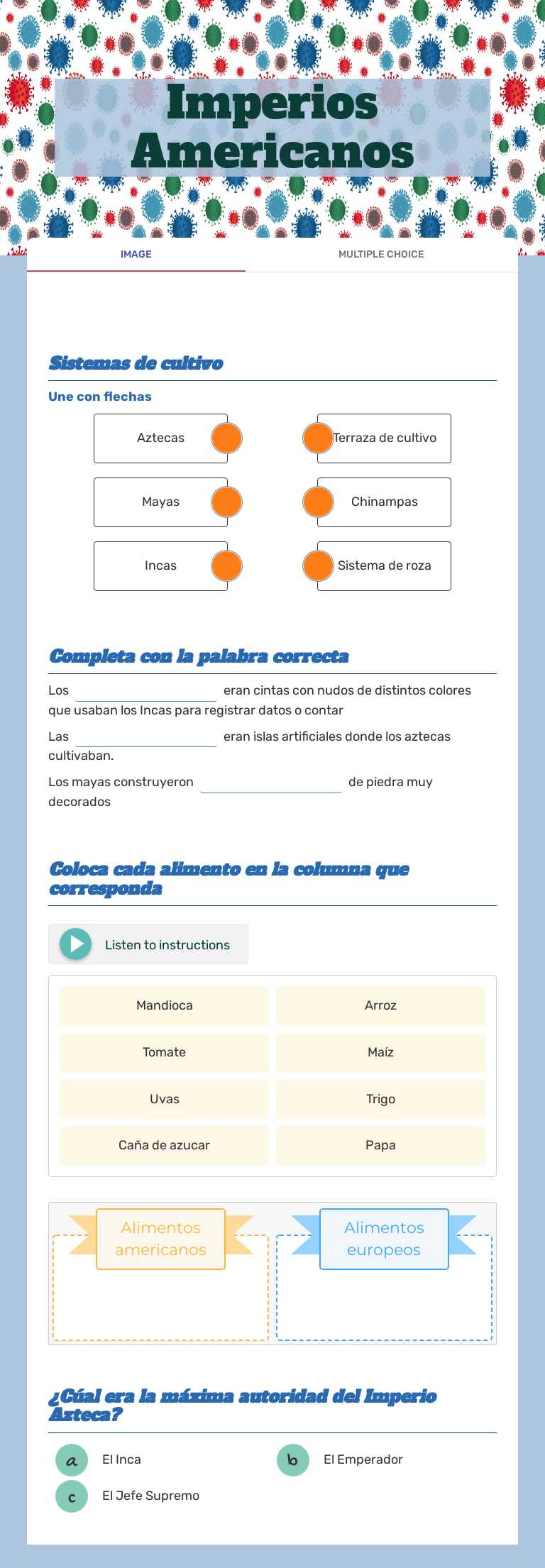Imperios Americanos Grade 4 worksheet preview