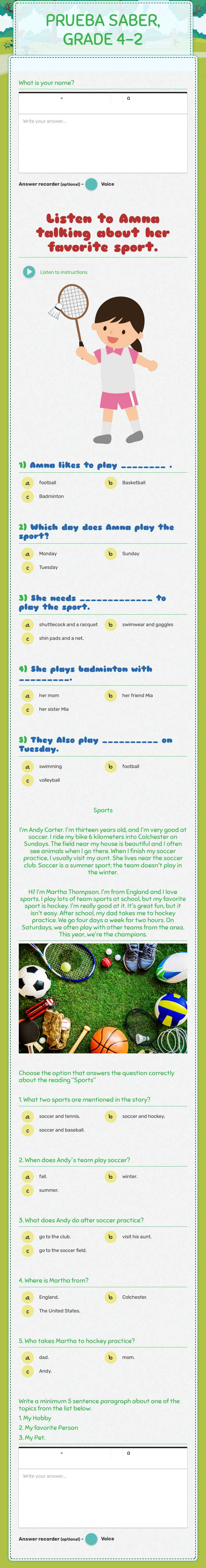 PRUEBA SABER, GRADE 4-2 worksheet preview image