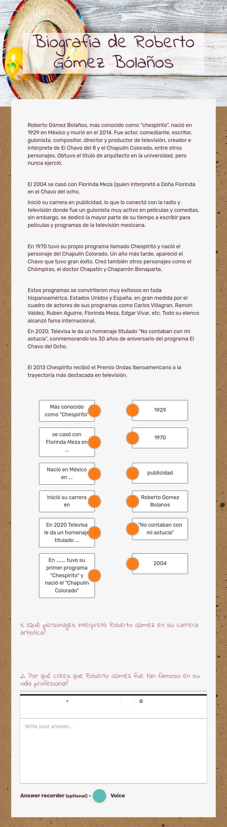 Biografía de Roberto Gómez Bolaños worksheet preview image