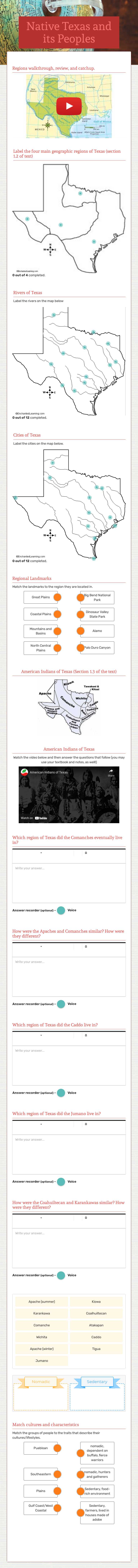 Native Texas and its Peoples worksheet preview