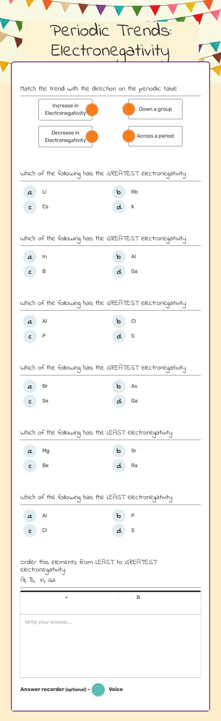 Periodic Trends: Electronegativity worksheet preview image