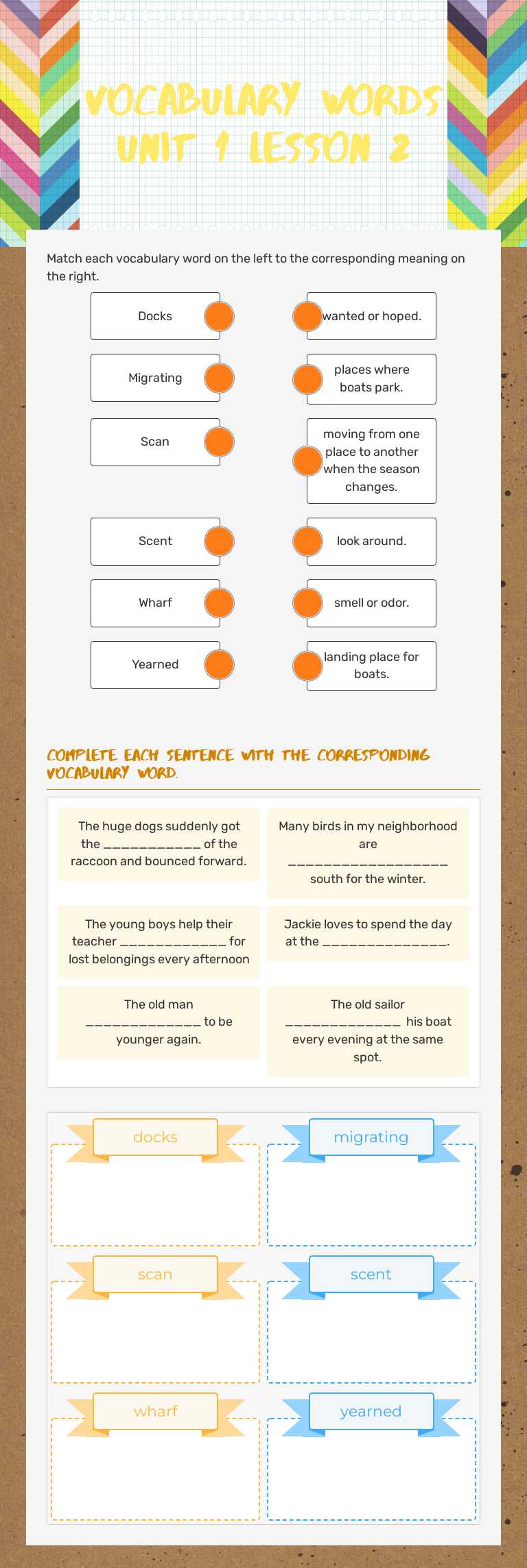 VOCABULARY WORDS UNIT 1 LESSON 2 worksheet preview image