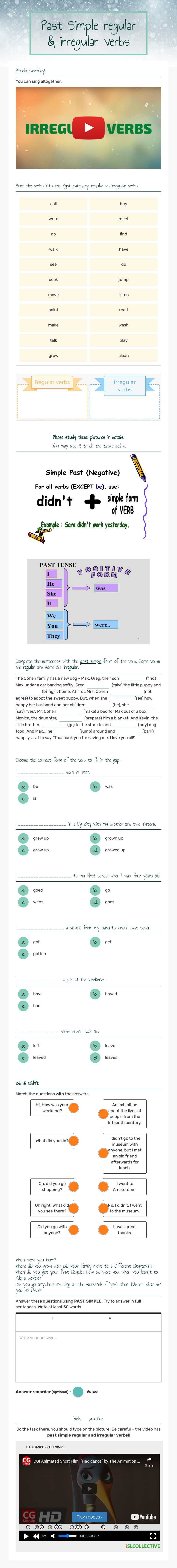 Past Simple regular & irregular verbs Grade 7 worksheet preview